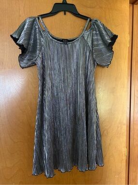 New lilt Metallic Silver Pleated Cold-Shoulder Dress